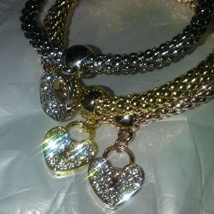 3 Piece Heart Charm Bracelets
